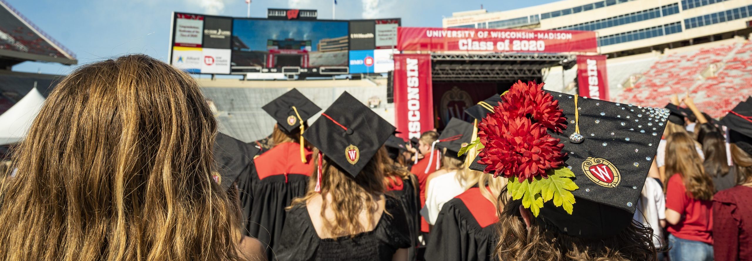 Students at a Wisconsin graduation ceremony in Camp Randall.