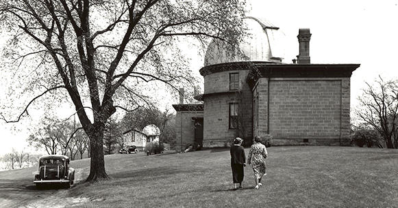 Black and white historic photo of Washburn Observatory.